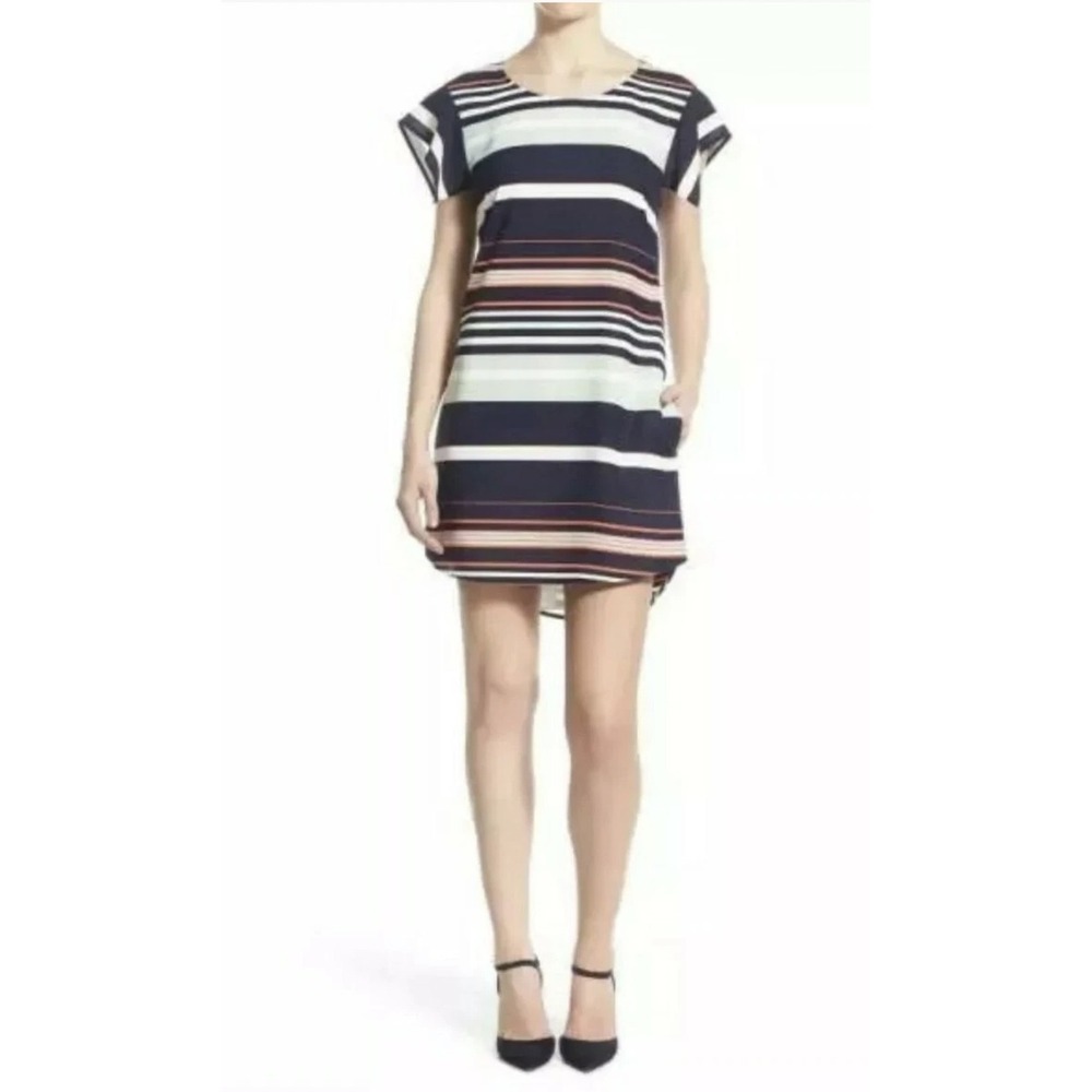 Rebecca Minkoff Dress Womens XS Navy Multicolor Stripe Short‎ Sleeve T Shirt